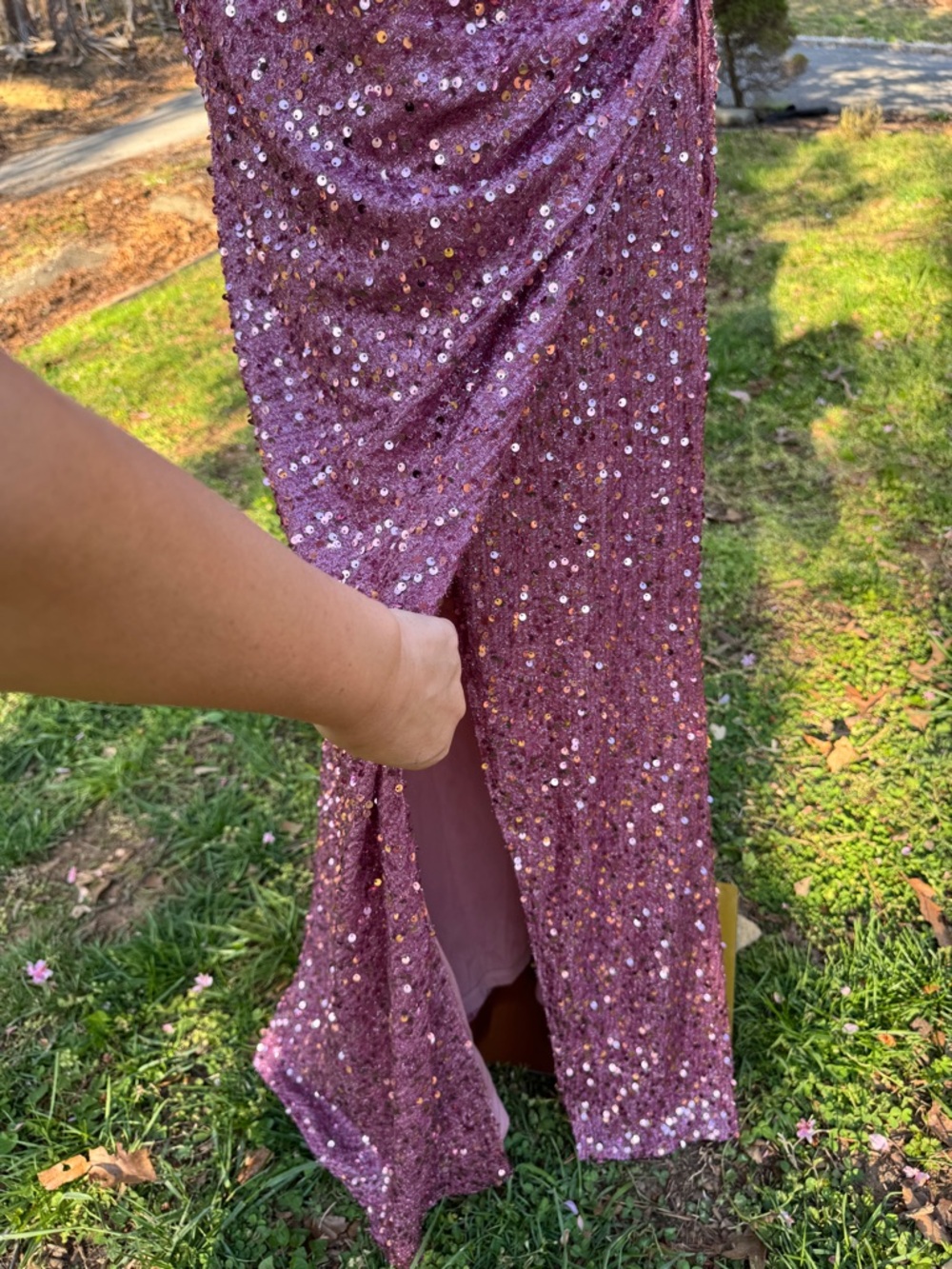 NWOT XL & XXL Plum Sequin Cruise Formal Evening Gown Stretch Slit Dress - Picture 6 of 8